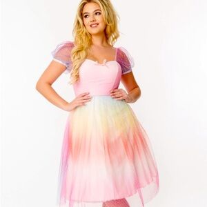 Unique Vintage 1950s Pastel Rainbow Ombre Dot Tulle Sweetheart Fit & Flare Dress